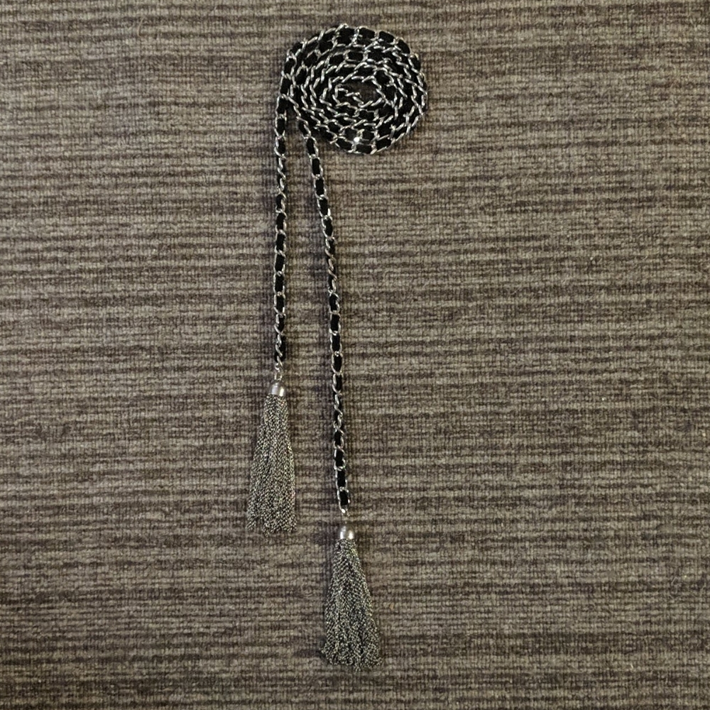 🧿 Back Suede Silver tassel chain belt or necklace